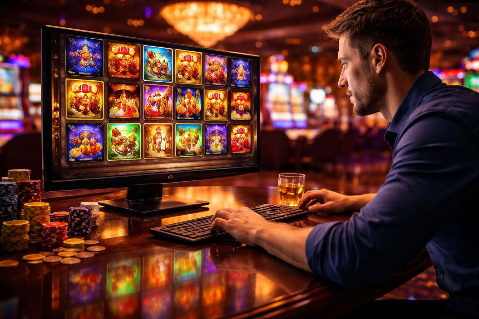 Wide online slots lobby with varied reel themes, quick access to new games, and an exciting casino feel.